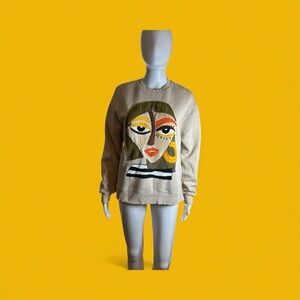 Zara Beige Graphic Sweatshirt